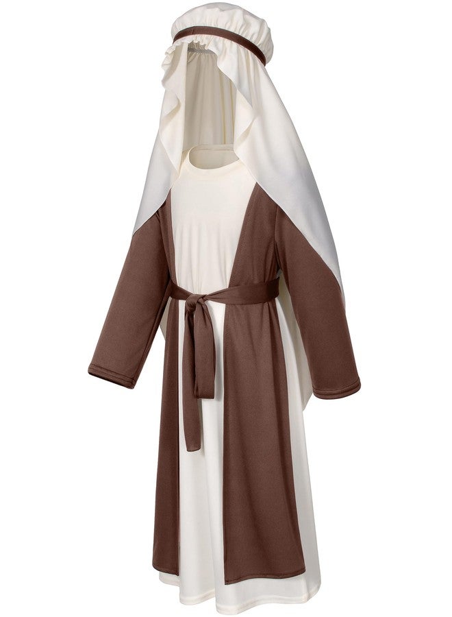 Irtysh Kids Biblical Saint Joseph Costume Jesus Robe Fancy Dress Sherherd Costume Staffs Headwrap Hat Waist Rope Set(Brown 140) - Image 2